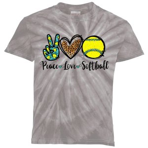 Peace Love Softball For Teen Cute Leopard Softball Kids Tie-Dye T-Shirt