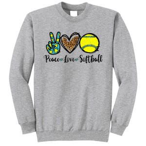 Peace Love Softball For Teen Cute Leopard Softball Tall Sweatshirt