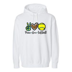 Peace Love Softball For Teen Cute Leopard Softball Garment-Dyed Fleece Hoodie