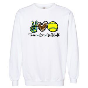 Peace Love Softball For Teen Cute Leopard Softball Garment-Dyed Sweatshirt