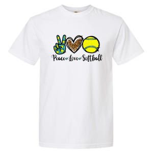 Peace Love Softball For Teen Cute Leopard Softball Garment-Dyed Heavyweight T-Shirt