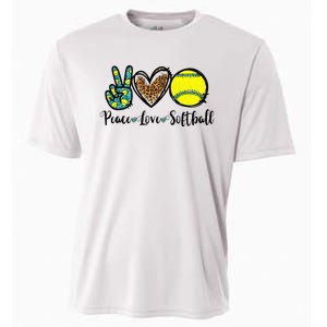 Peace Love Softball For Teen Cute Leopard Softball Cooling Performance Crew T-Shirt