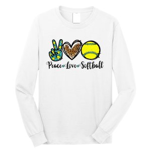 Peace Love Softball For Teen Cute Leopard Softball Long Sleeve Shirt