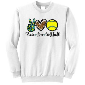 Peace Love Softball For Teen Cute Leopard Softball Sweatshirt