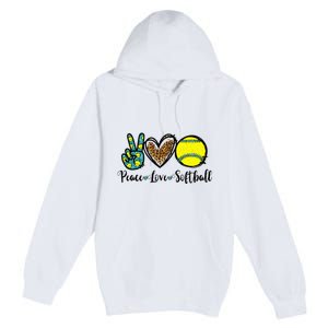 Peace Love Softball For Teen Cute Leopard Softball Premium Pullover Hoodie