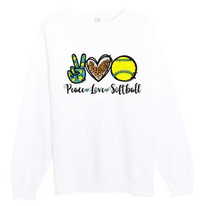 Peace Love Softball For Teen Cute Leopard Softball Premium Crewneck Sweatshirt