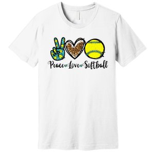 Peace Love Softball For Teen Cute Leopard Softball Premium T-Shirt