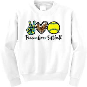 Peace Love Softball For Teen Cute Leopard Softball Kids Sweatshirt