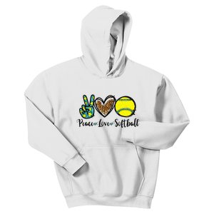 Peace Love Softball For Teen Cute Leopard Softball Kids Hoodie