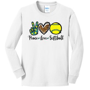 Peace Love Softball For Teen Cute Leopard Softball Kids Long Sleeve Shirt