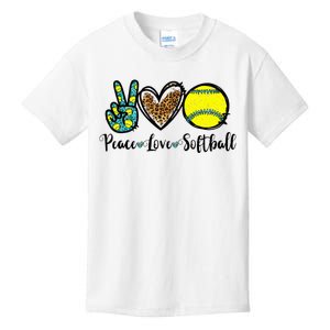 Peace Love Softball For Teen Cute Leopard Softball Kids T-Shirt