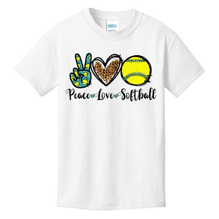 Peace Love Softball For Teen Cute Leopard Softball Kids T-Shirt