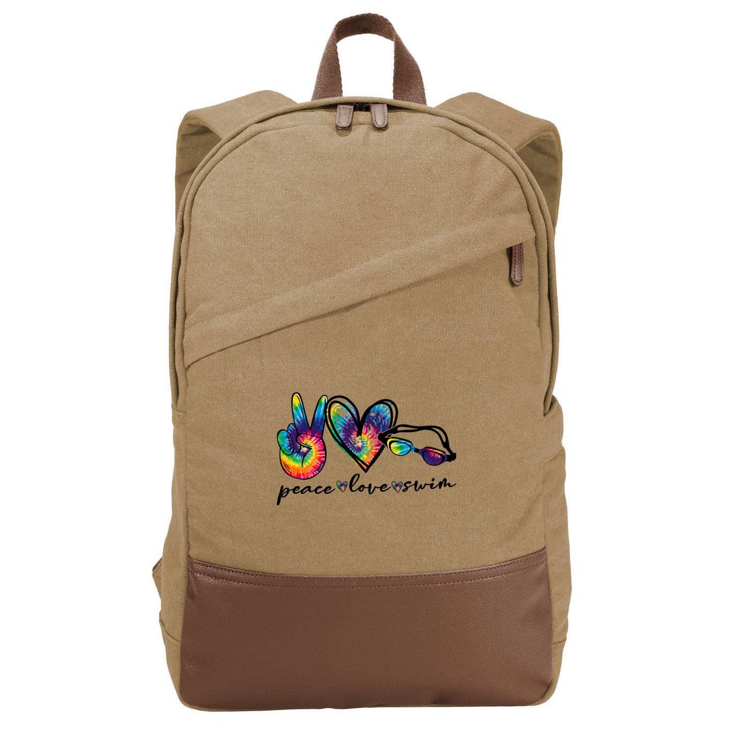 Peace Love Swim Goggles Tie Dye Swimmer Swimming Cool Gift Cotton Canvas Backpack