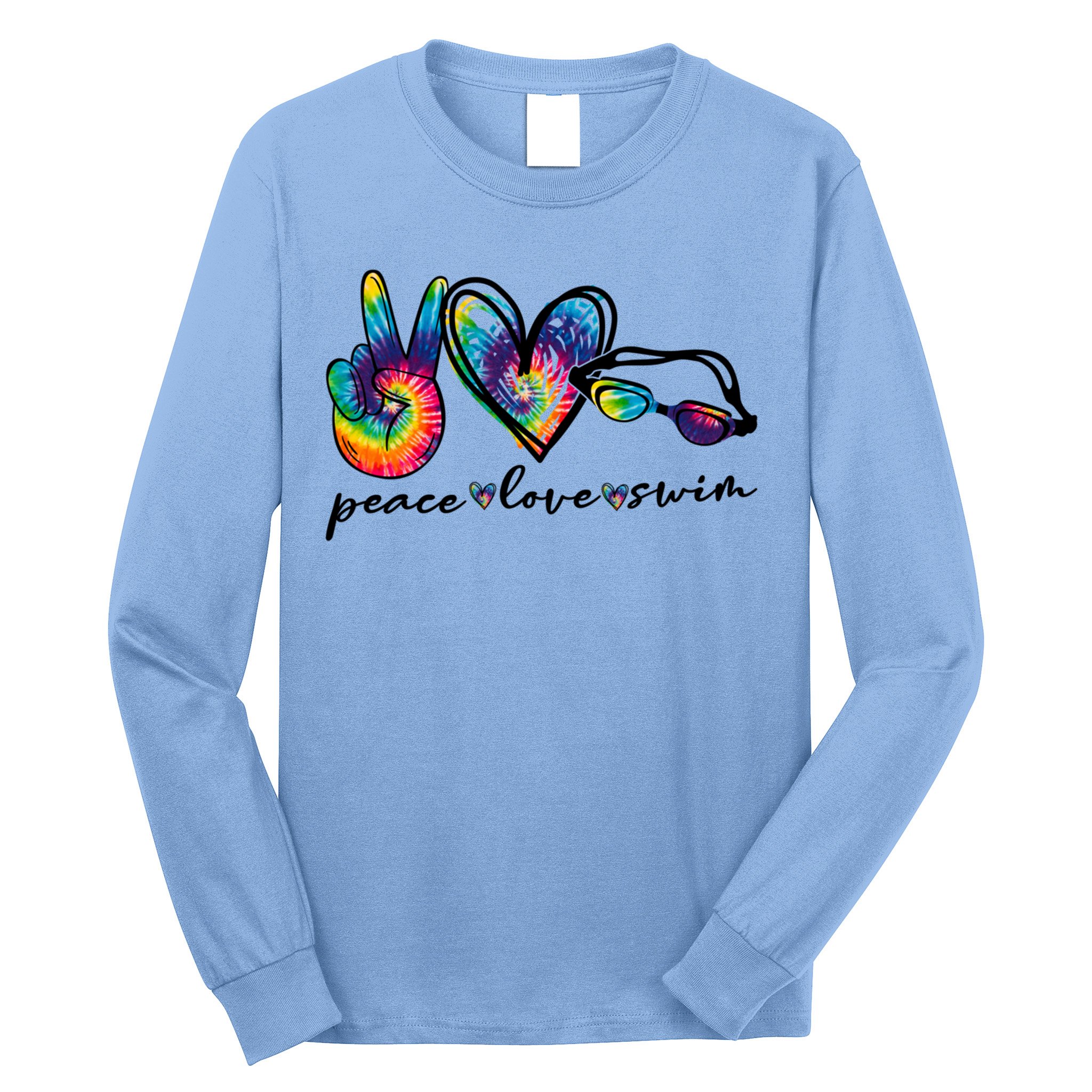 Peace Love Swim Goggles Tie Dye Swimmer Swimming Cool Gift Long Sleeve Shirt