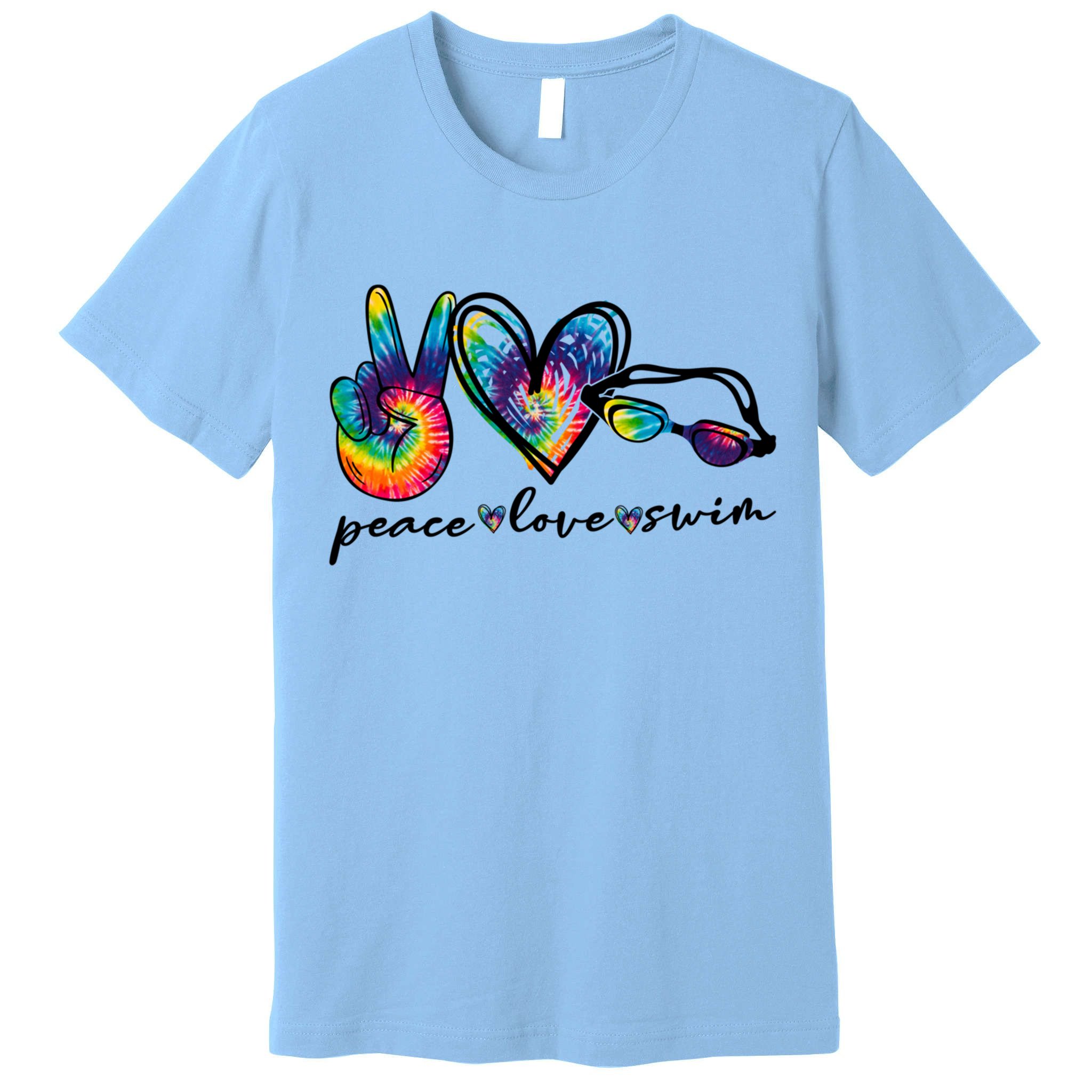 Peace Love Swim Goggles Tie Dye Swimmer Swimming Cool Gift Premium T-Shirt