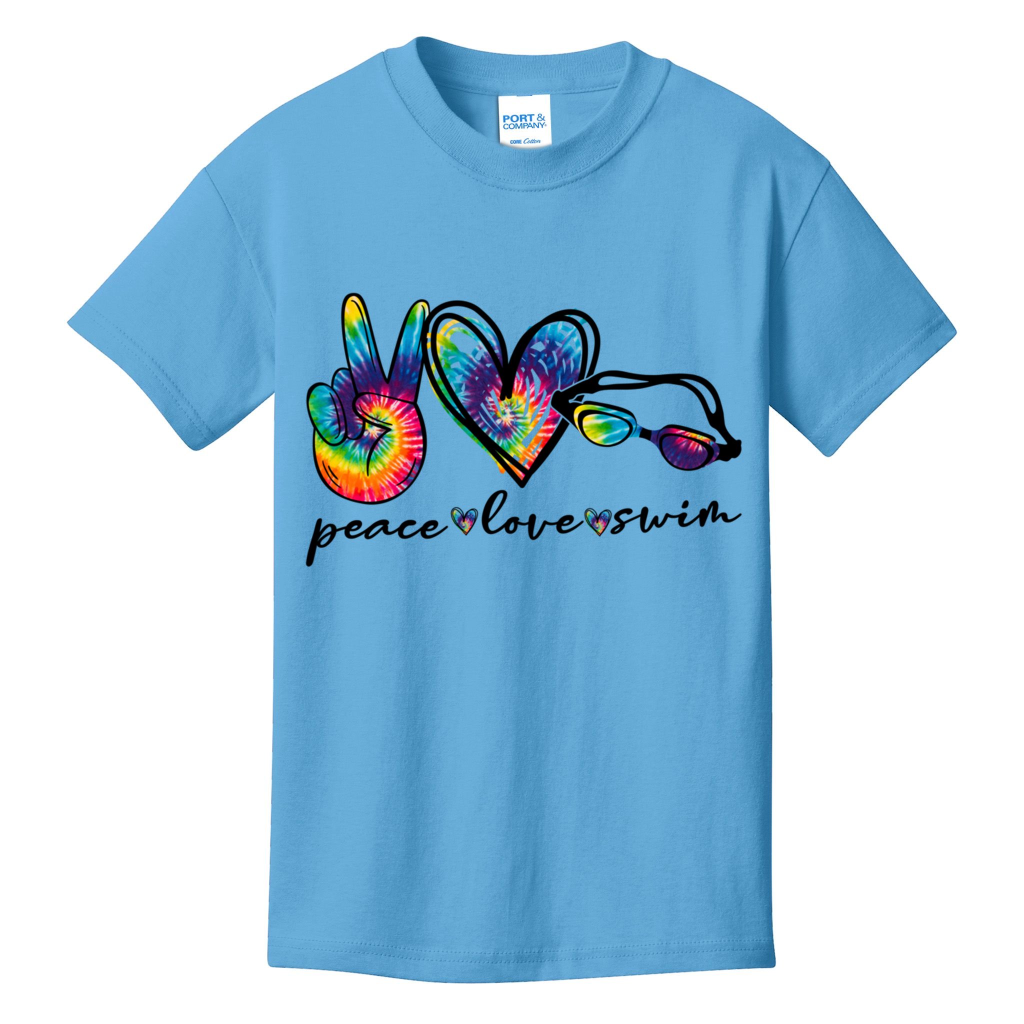 Peace Love Swim Goggles Tie Dye Swimmer Swimming Cool Gift Kids T-Shirt