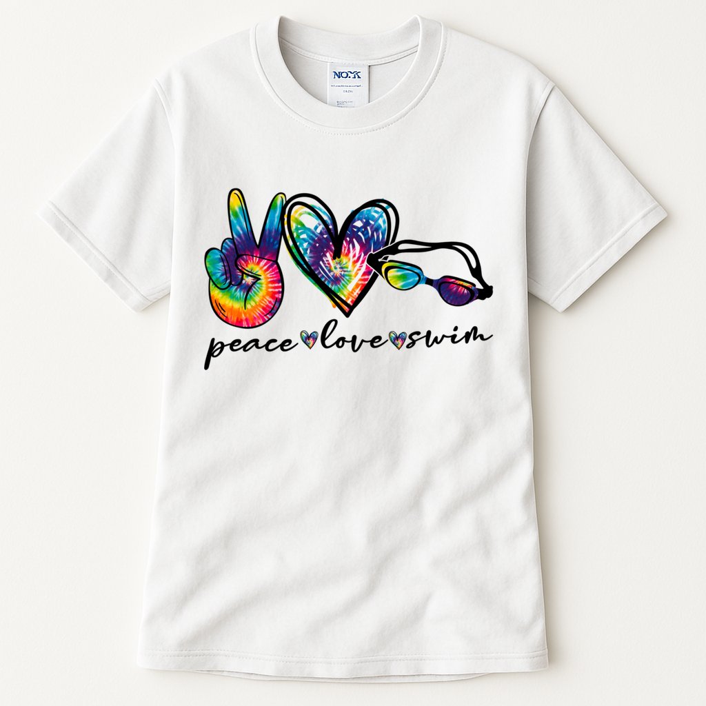 Peace Love Swim Goggles Tie Dye Swimmer Swimming Cool Gift Tall T-Shirt