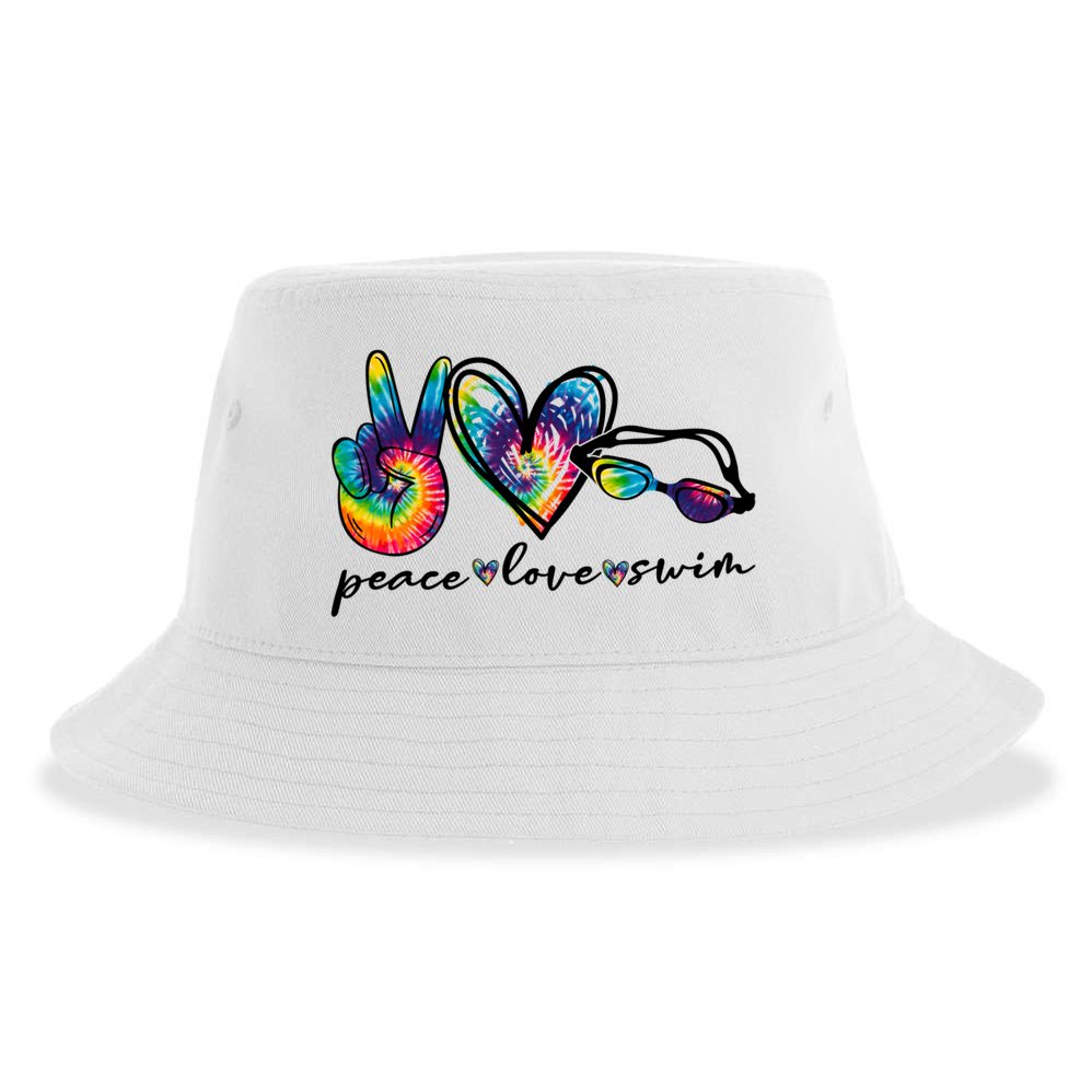 Peace Love Swim Goggles Tie Dye Swimmer Swimming Cool Gift Sustainable Bucket Hat