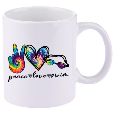 Peace Love Swim Goggles Tie Dye Swimmer Swimming Cool Gift 11oz C Handle Ceramic Mug