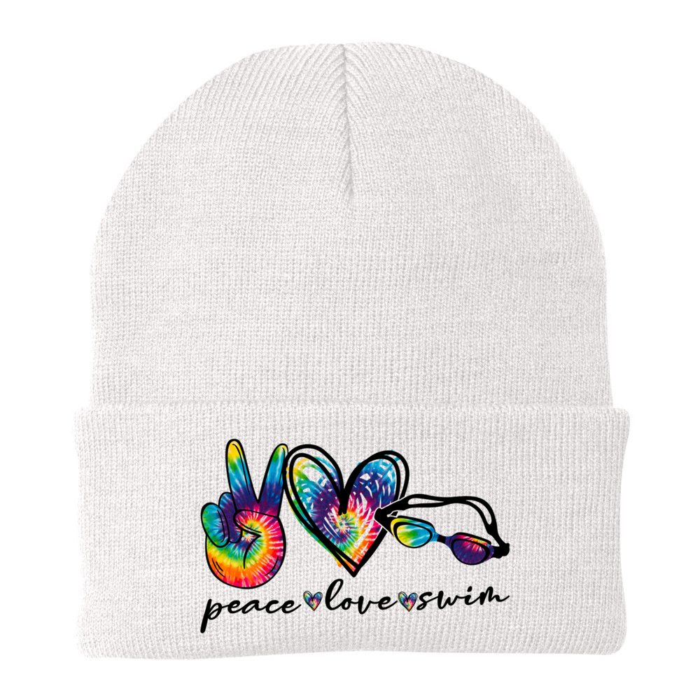 Peace Love Swim Goggles Tie Dye Swimmer Swimming Cool Gift Beanie