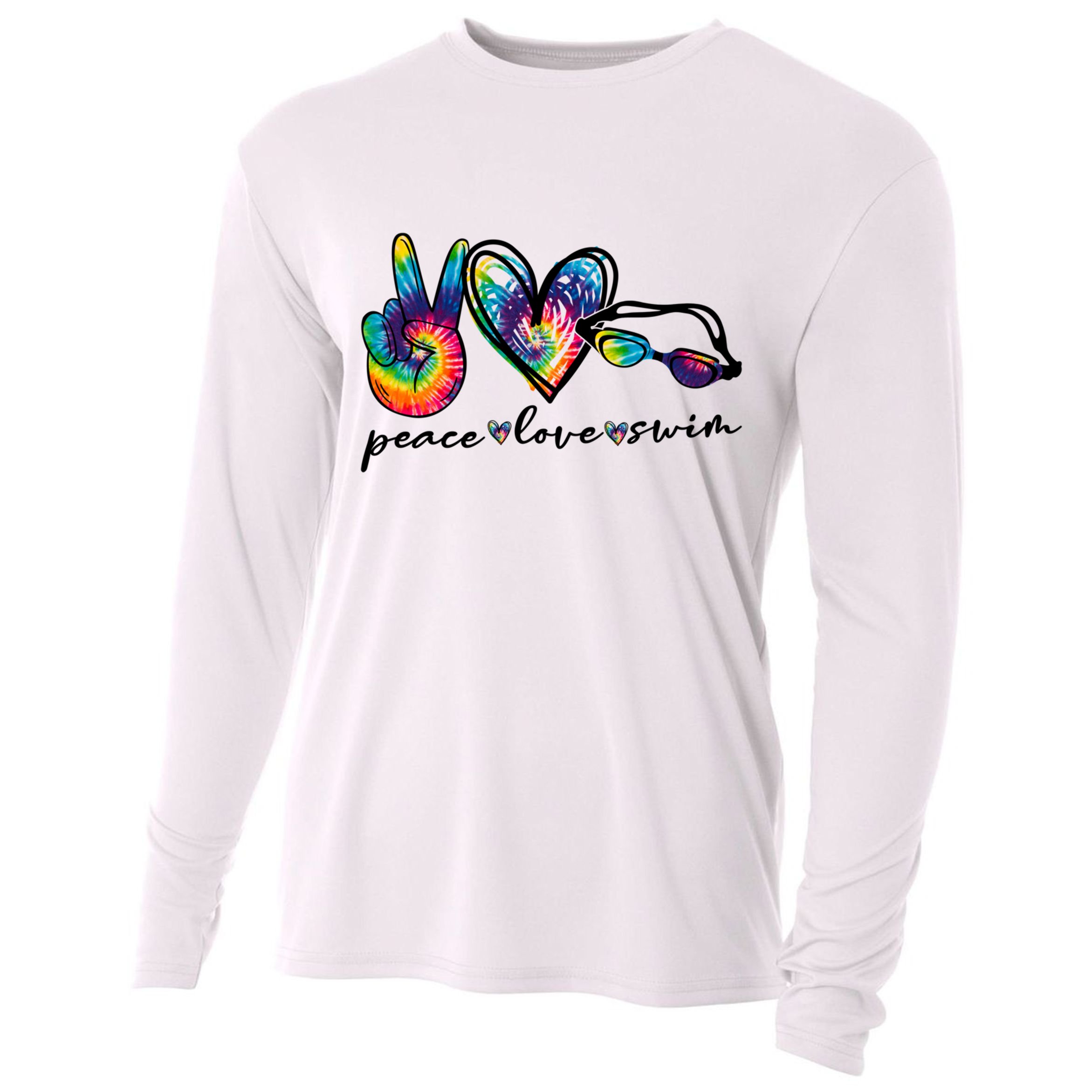 Peace Love Swim Goggles Tie Dye Swimmer Swimming Cool Gift Cooling Performance Long Sleeve Crew