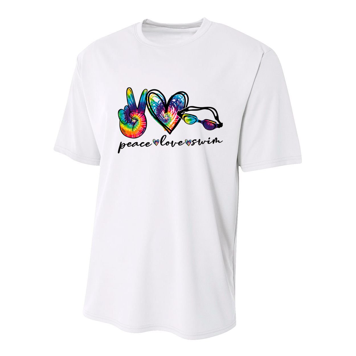 Peace Love Swim Goggles Tie Dye Swimmer Swimming Cool Gift Youth Performance Sprint T-Shirt