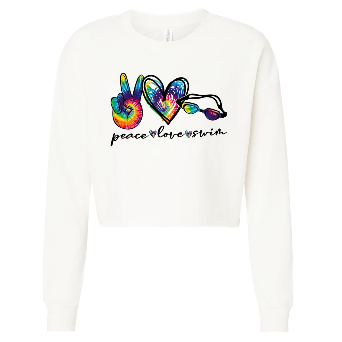 Peace Love Swim Goggles Tie Dye Swimmer Swimming Cool Gift Cropped Pullover Crew