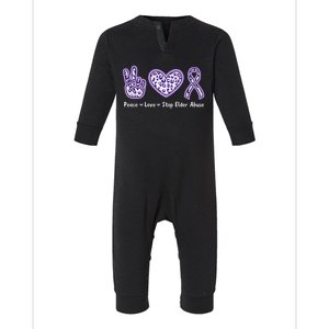 Peace Love Stop Elder Abuse Purple Leopard Ribbon Infant Fleece One Piece