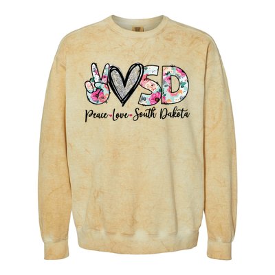 Peace Love South Dakota Vinatge Floral South Dakota Lovers Colorblast Crewneck Sweatshirt