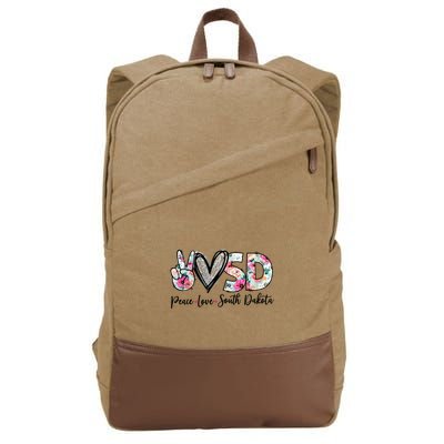 Peace Love South Dakota Vinatge Floral South Dakota Lovers Cotton Canvas Backpack