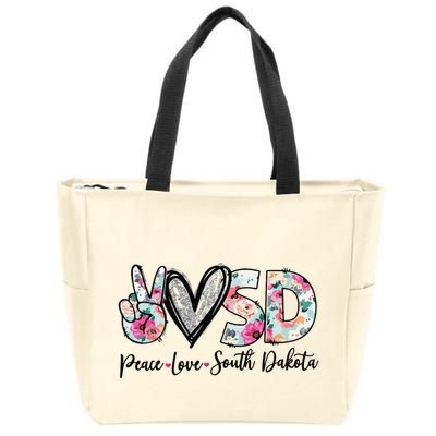 Peace Love South Dakota Vinatge Floral South Dakota Lovers Zip Tote Bag