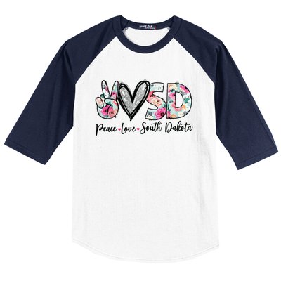 Peace Love South Dakota Vinatge Floral South Dakota Lovers Baseball Sleeve Shirt