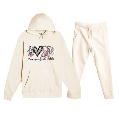 Peace Love South Dakota Vinatge Floral South Dakota Lovers Premium Hooded Sweatsuit Set