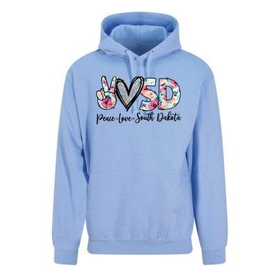 Peace Love South Dakota Vinatge Floral South Dakota Lovers Unisex Surf Hoodie