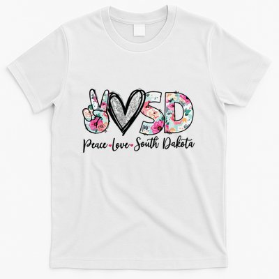 Peace Love South Dakota Vinatge Floral South Dakota Lovers T-Shirt