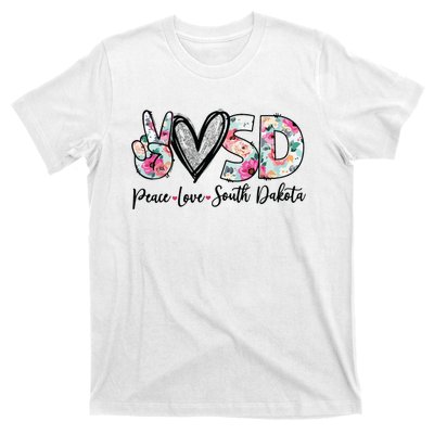 Peace Love South Dakota Vinatge Floral South Dakota Lovers T-Shirt