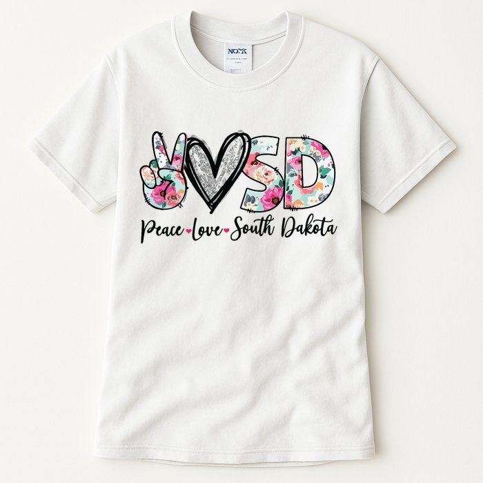 Peace Love South Dakota Vinatge Floral South Dakota Lovers Tall T-Shirt