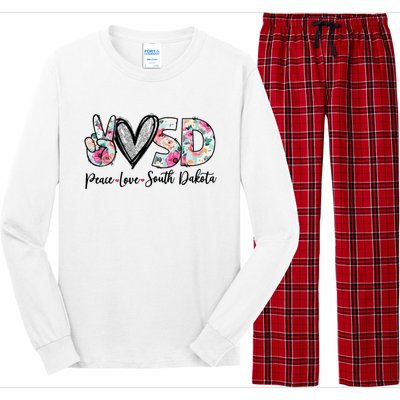 Peace Love South Dakota Vinatge Floral South Dakota Lovers Long Sleeve Pajama Set