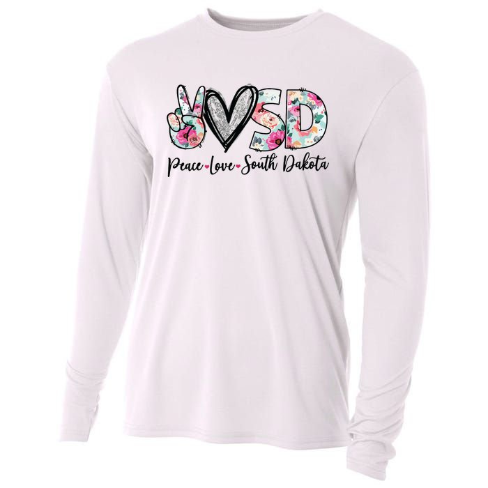 Peace Love South Dakota Vinatge Floral South Dakota Lovers Cooling Performance Long Sleeve Crew