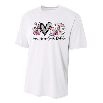 Peace Love South Dakota Vinatge Floral South Dakota Lovers Performance Sprint T-Shirt