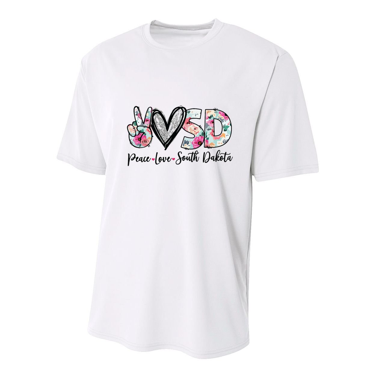 Peace Love South Dakota Vinatge Floral South Dakota Lovers Youth Performance Sprint T-Shirt