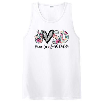 Peace Love South Dakota Vinatge Floral South Dakota Lovers PosiCharge Competitor Tank