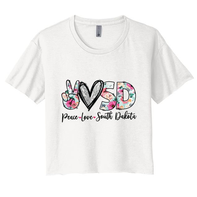 Peace Love South Dakota Vinatge Floral South Dakota Lovers Crop Top