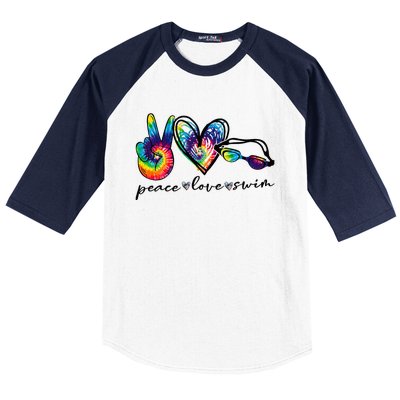 Peace Love Swim Tie Dye Swimmer Baseball Sleeve Shirt