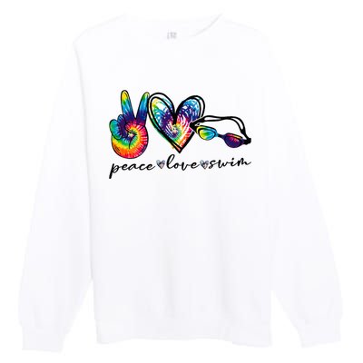 Peace Love Swim Tie Dye Swimmer Premium Crewneck Sweatshirt