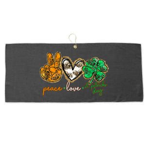 Peace Love St.Patrick's Day Lucky Clover Shamrock Boy Girl Large Microfiber Waffle Golf Towel