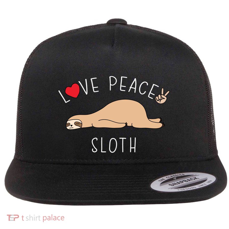 Peace Love Sloth Funny Cute Lazy Animal Kawaii Funny Gift Flatbill Hat