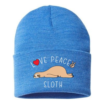 Peace Love Sloth Funny Cute Lazy Animal Kawaii Funny Gift Sustainable Knit Beanie