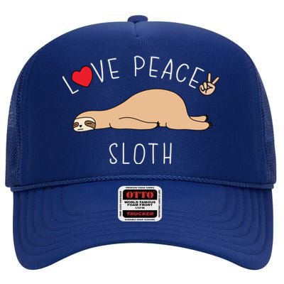 Peace Love Sloth Funny Cute Lazy Animal Kawaii Funny Gift High Crown Mesh Back Trucker Hat