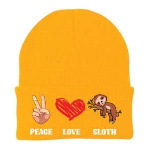 Peace Love Sloth Funny Lazy Sloths Animal Lover Graphic Gift Knit Cap Winter Beanie